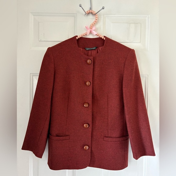 Laura Ashley Reddish Orange Brown Wool Blazer Size 4 - Picture 7 of 9